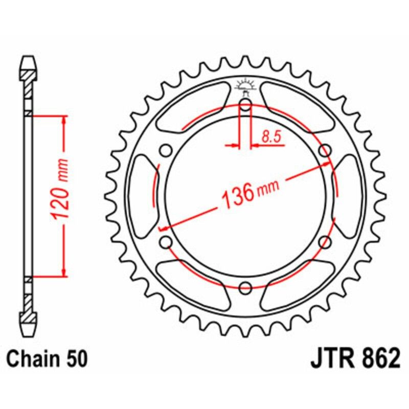 Corona JT 862 de acero con 44 dientes - motoscamaralweb.com