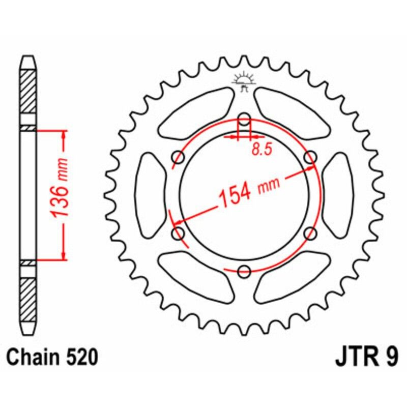 Corona JT SPROCKETS acero estándar 9 - Paso 520 - motoscamaralweb.com
