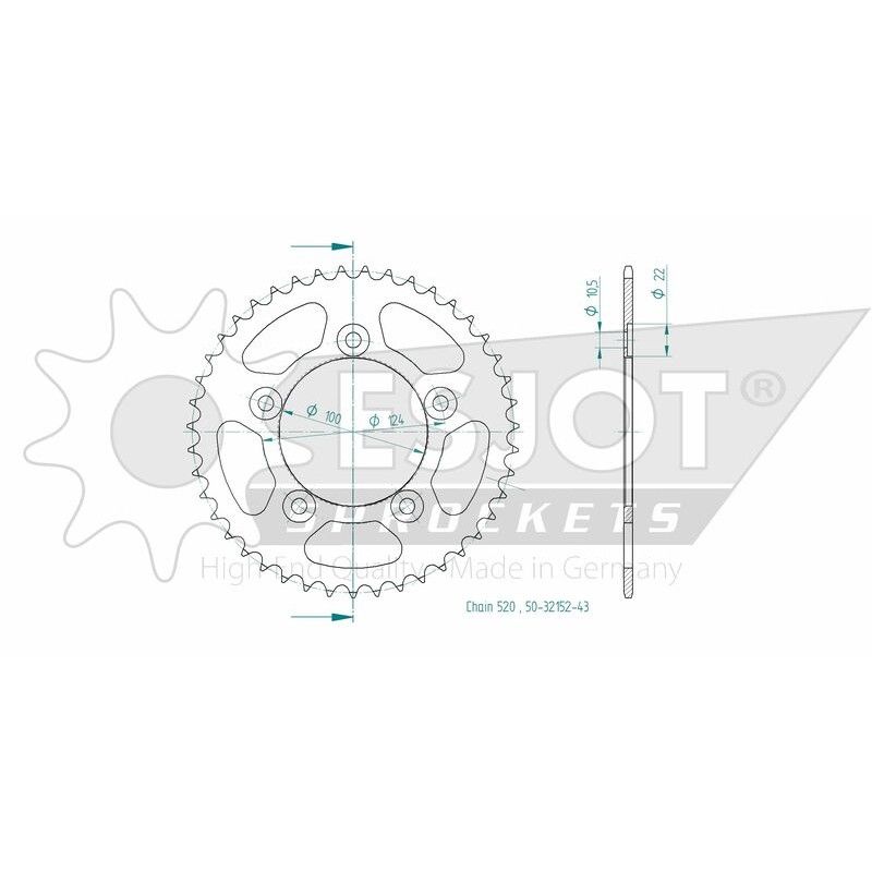 Corona ESJOT acero 50-32152 43 dientes - motoscamaralweb.com