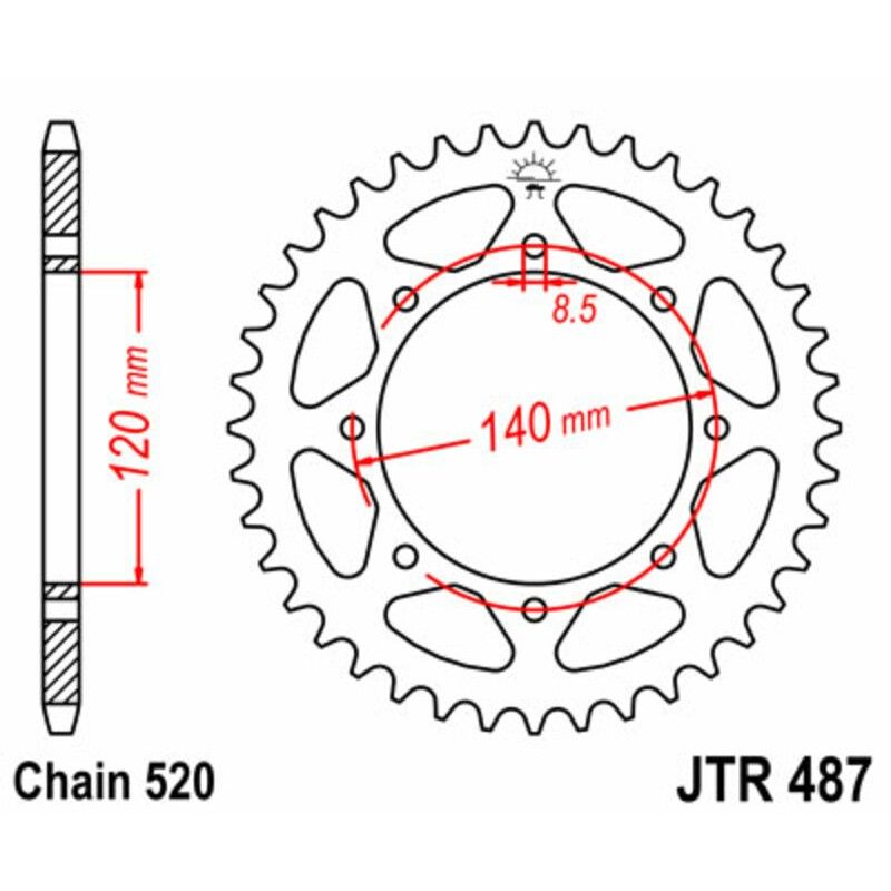 Corona JT SPROCKETS acero estándar 487 - Paso 520 - motoscamaralweb.com