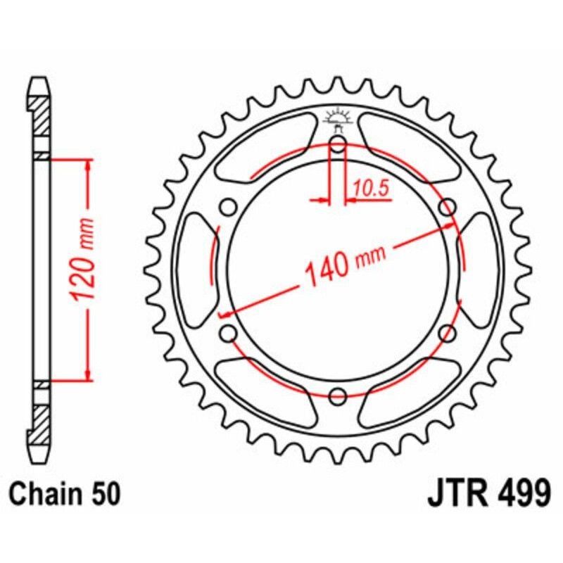 Corona JT SPROCKETS acero estándar 499 - Paso 530 - motoscamaralweb.com