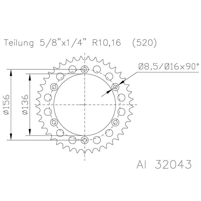 Corona ESJOT Aluminio negro 51-32043-47BP dientes - motoscamaralweb.com
