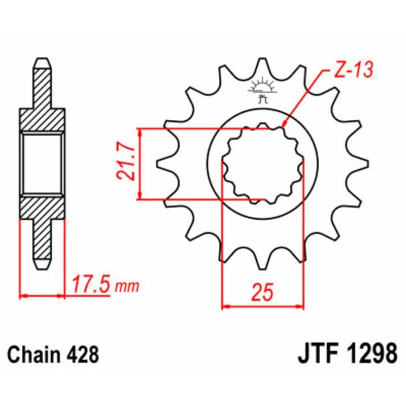 Piñón JT SPROCKETS acero estándar 1298 - Paso 428 - motoscamaralweb.com