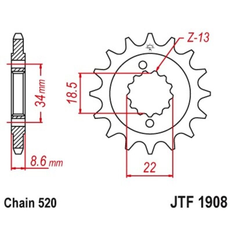 Piñón JT 1908 de acero con 15 dientes - motoscamaralweb.com
