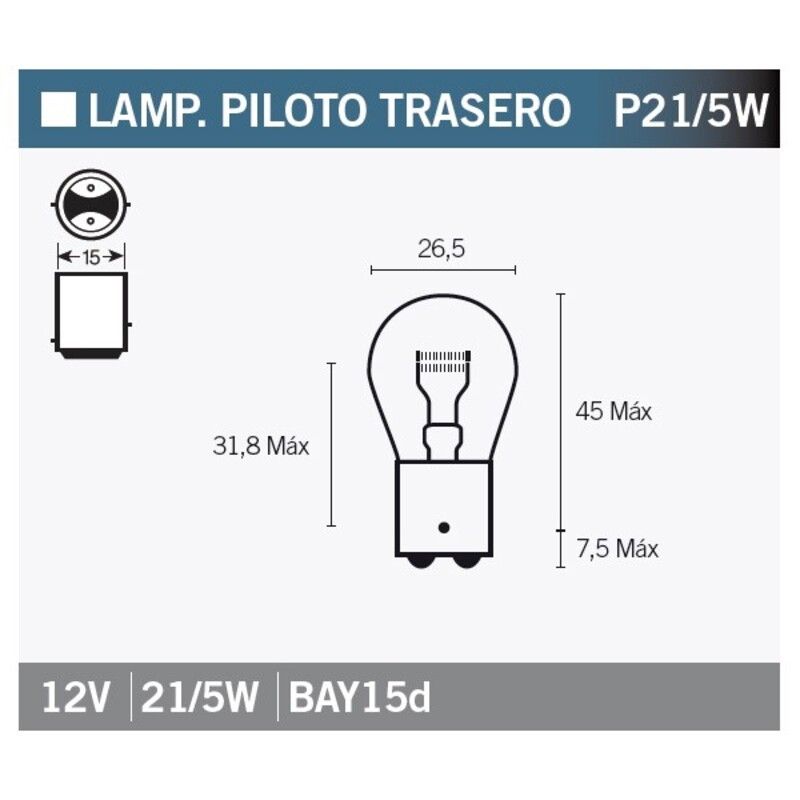 Lámpara V PARTS 12V 21 / 5W ROJA - 10 uds - motoscamaralweb.com