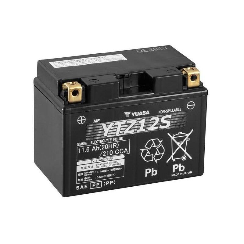 Yuasa battery YTZ12S Wet Charged (cargada y activada) - motoscamaralweb.com