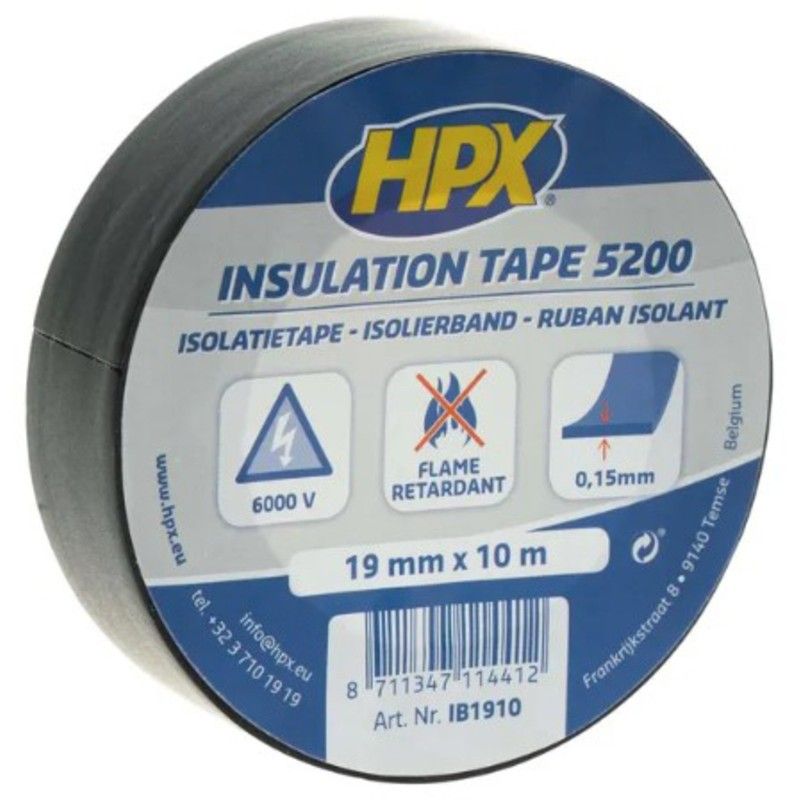 Cinta adhesiva aislante HPX 5200 (19mm x 10m - Negro mate - motoscamaralweb.com