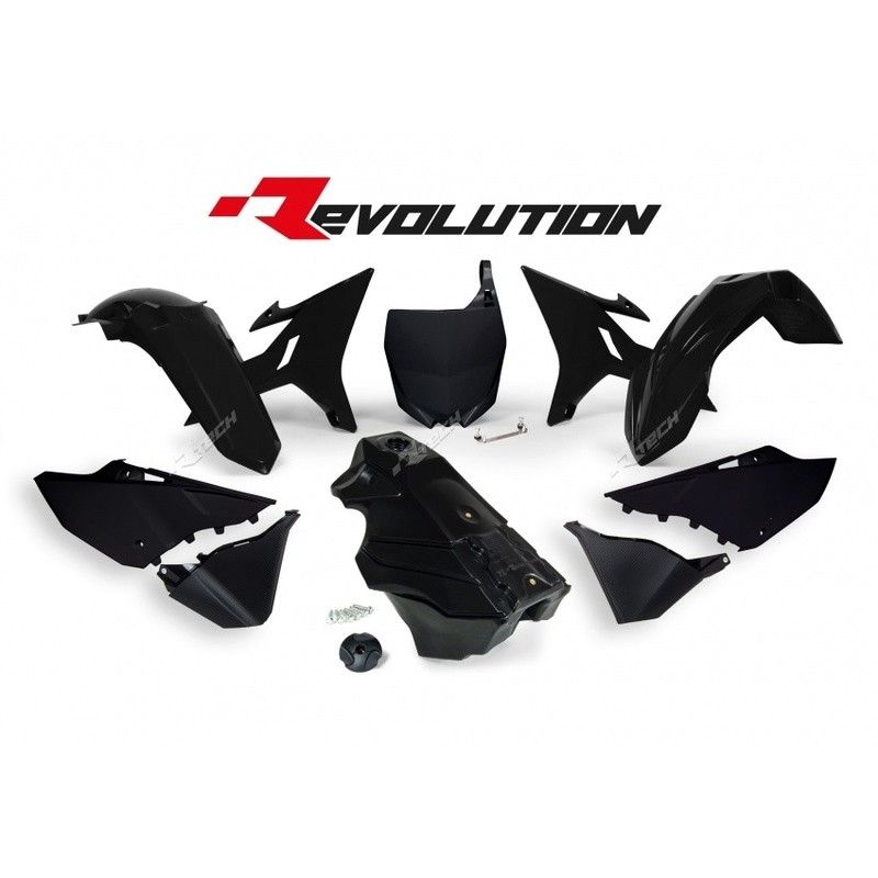 RACETECH Revolution Plastic Kit + Gas Tank Black Yamaha YZ125/250 - motoscamaralweb.com