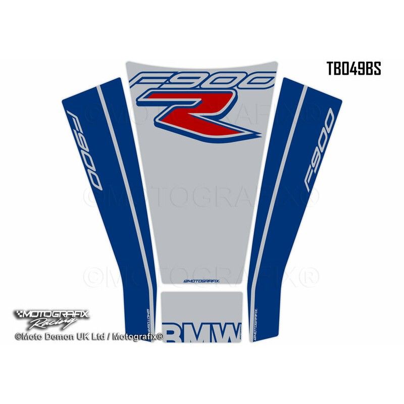 Set de 4 protectores de depósito MOTOGRAFIX color azul/blanco BMW F900R - motoscamaralweb.com