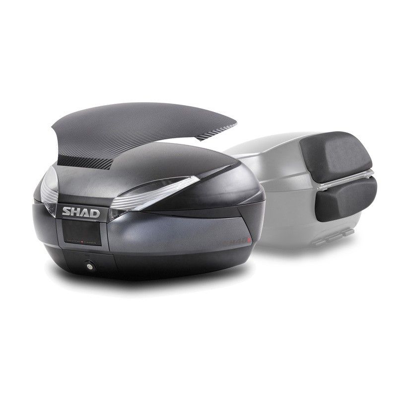 Baúl SHAD SH48 Gris Tapa CARBONO + DOBLE Respaldo - motoscamaralweb.com