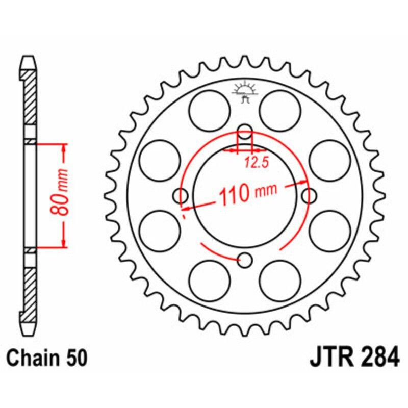 Corona JT SPROCKETS acero estándar 284 - Paso 530 - motoscamaralweb.com