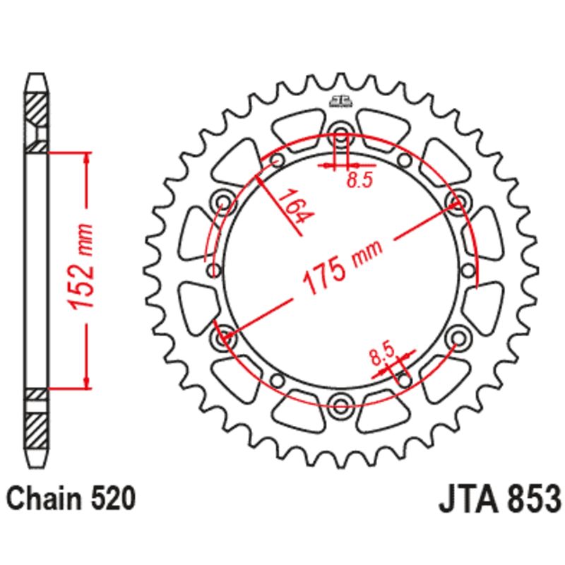 Corona JT Aluminio negro JT 853 con 43 dientes - motoscamaralweb.com