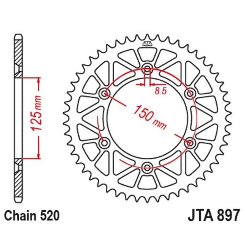 Corona JT SPROCKETS Racelite aluminio negro 897 - 520 - motoscamaralweb.com