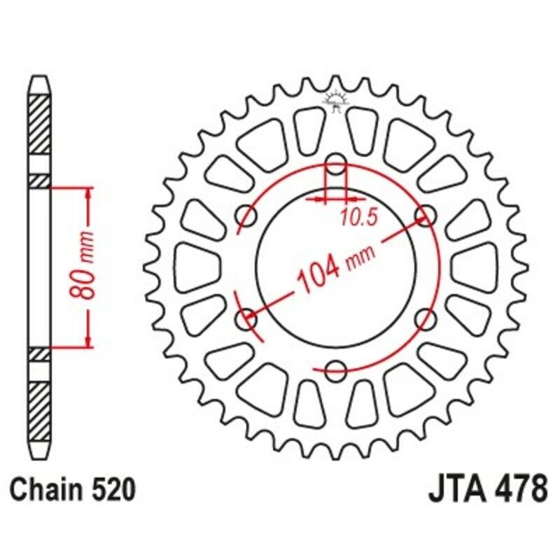 Corona JT Aluminio negro JT 478 con 43 dientes - motoscamaralweb.com
