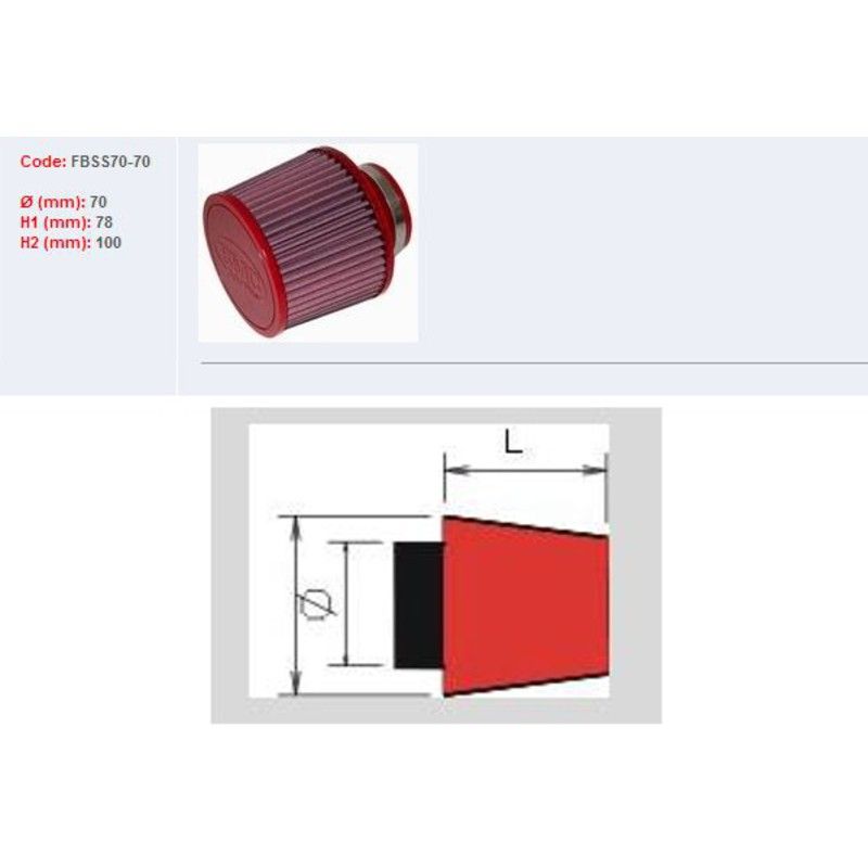 Filtro de aire BMC universal cónico Ø70mm x 70mm - motoscamaralweb.com