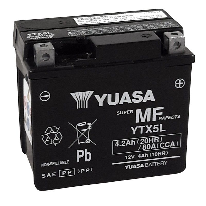 Batería YUASA W/C activada de fábrica sin mantenimiento - YTX5L (FA) - motoscamaralweb.com
