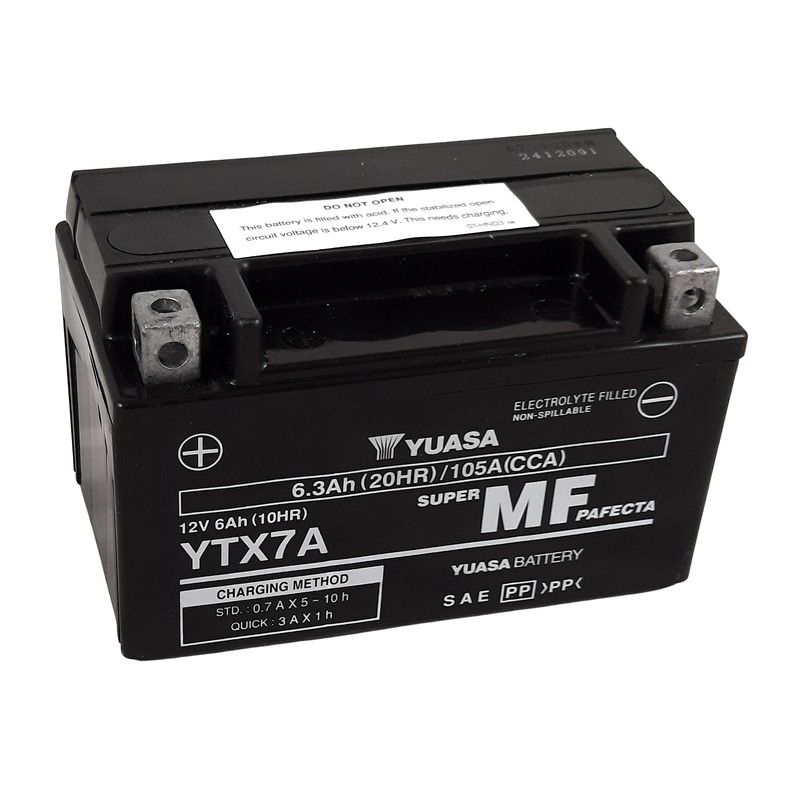 Batería YUASA W/C activada de fábrica sin mantenimiento - YTX7A (FA) - motoscamaralweb.com