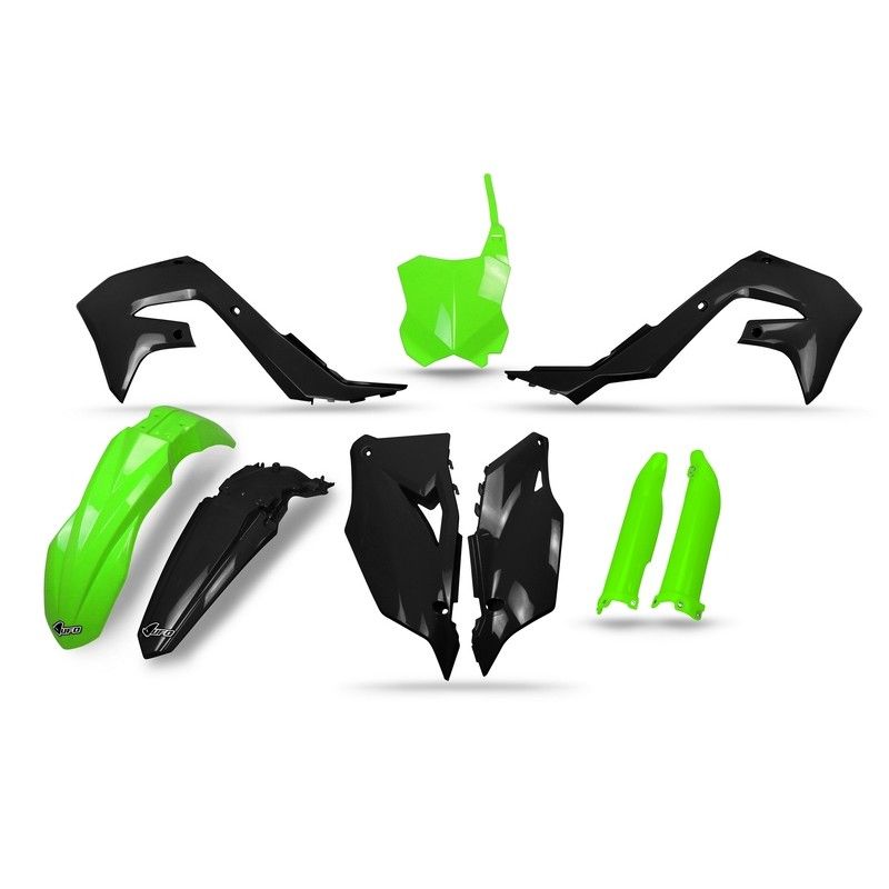 Kit de plástica UFO negro y verde flúor. Kawasaki KXF - motoscamaralweb.com