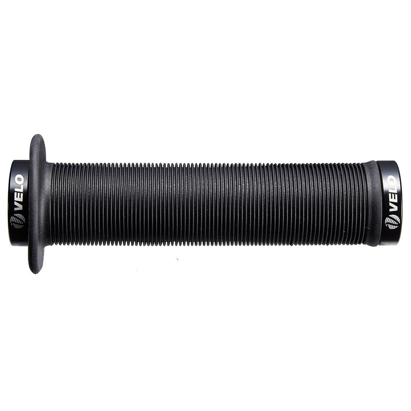 Par puños bici VELO 145mm sintéticos con tope grande color negro. sujeción lock-on doble tornillo - motoscamaralweb.com