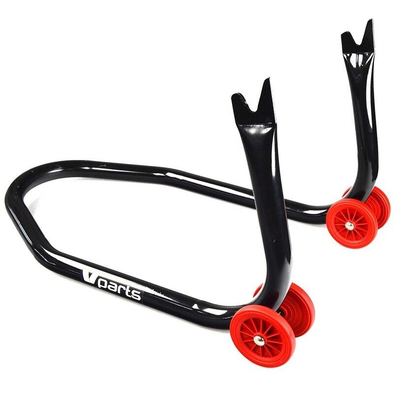 Caballete trasero moto BIHR con soportes en V para diábolos - Negro y rojo - motoscamaralweb.com