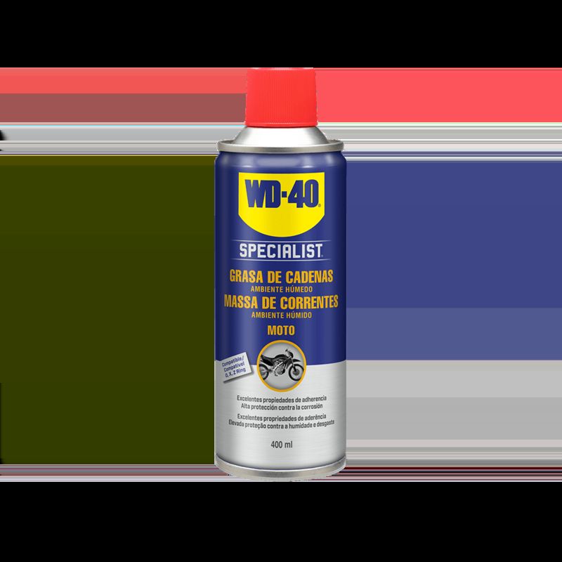 Grasa blanca para cadena WD-40 Specialist Moto condiciones húmedas - Spray 400 ml - motoscamaralweb.com