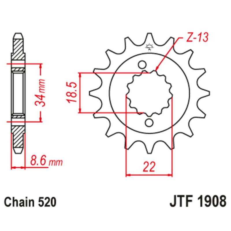 Piñón con goma anti-ruido JT SPROCKETS acero 1908 - 520 - motoscamaralweb.com