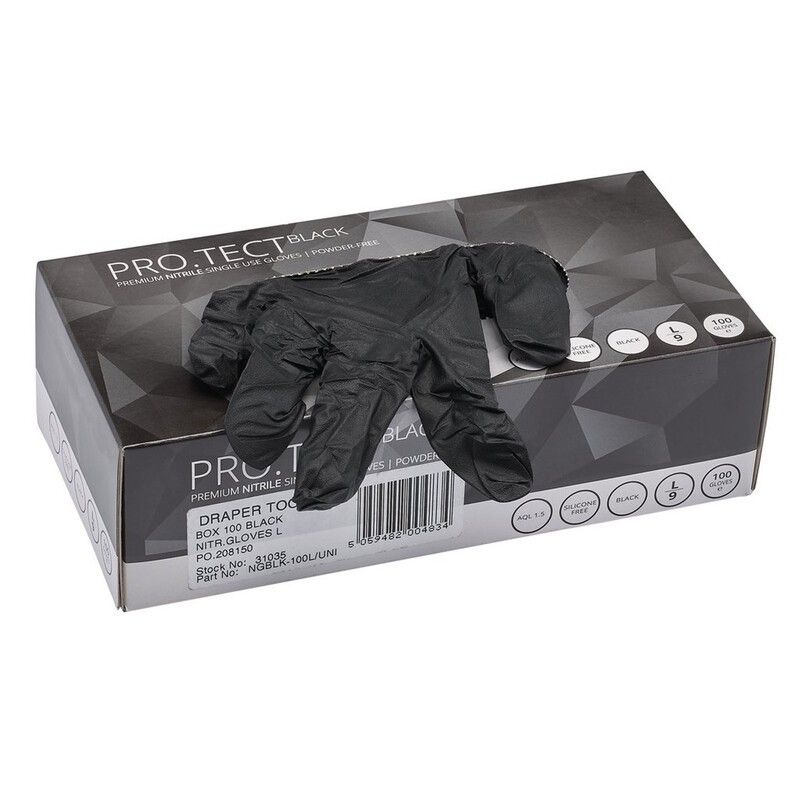 Guantes de nitrilo negros DRAPER - Pack de 100 unidades - motoscamaralweb.com