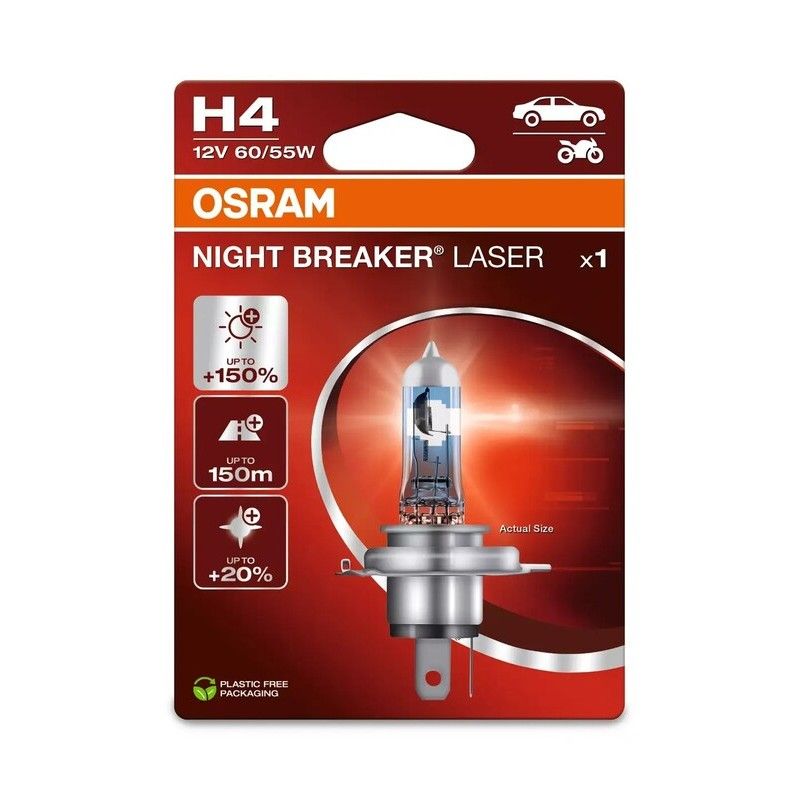 Lámpara OSRAM H4 Night Breaker Laser Light 12V 60 / 55W P43t-38 - 1 ud - motoscamaralweb.com