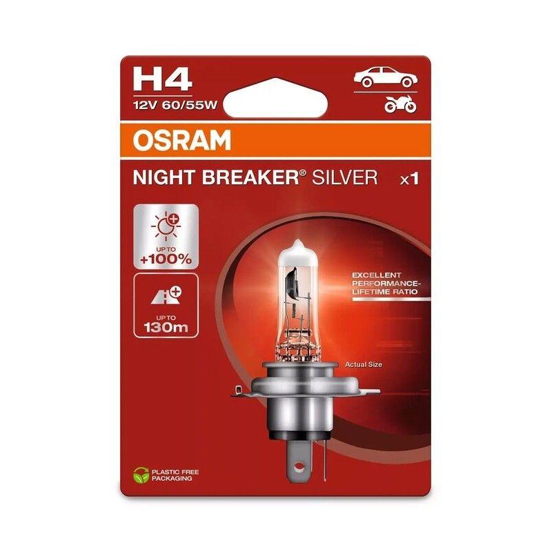 Lámpara OSRAM Night Breaker Silver H4 12V / 60 / 55 - 1 ud - motoscamaralweb.com