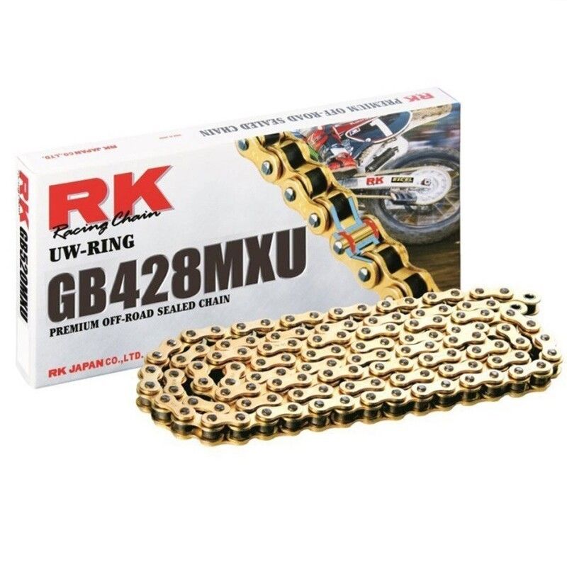 Cadena RK GB428MXU con 142 eslabones oro - motoscamaralweb.com