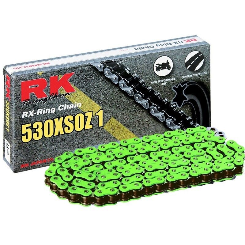 Cadena RK FG530XSOZ1 con 118 eslabones verde - motoscamaralweb.com