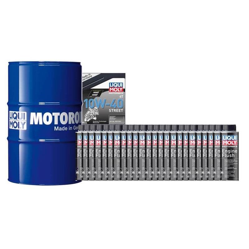 Pack bidón de aceite 205L LIQUI MOLY - 10W40 HC sintético + 24 Limpia motores 250ml - motoscamaralweb.com