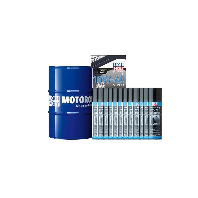 Pack bidón de aceite 60L LIQUI MOLY - 10W40 HC sintético + 12 tratamientos de silicona 300ml - motoscamaralweb.com