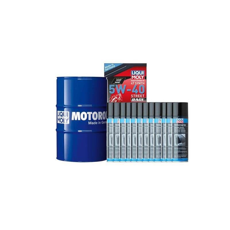 Pack bidón de aceite 60L LIQUI MOLY - 5W40 100% sintético + 12 tratamientos de silicona 300ml - motoscamaralweb.com