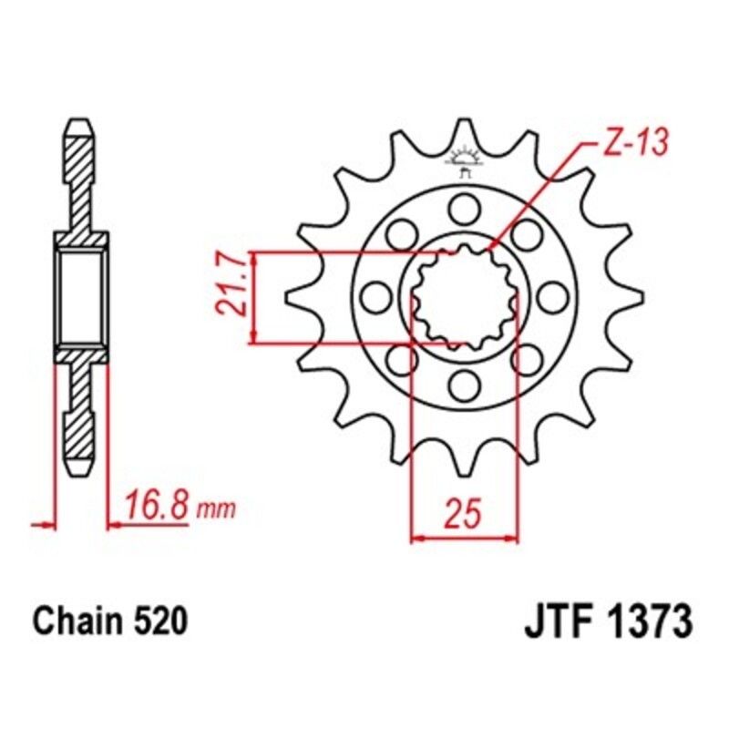 Piñón JT 1373 de acero con 16 dientes - motoscamaralweb.com