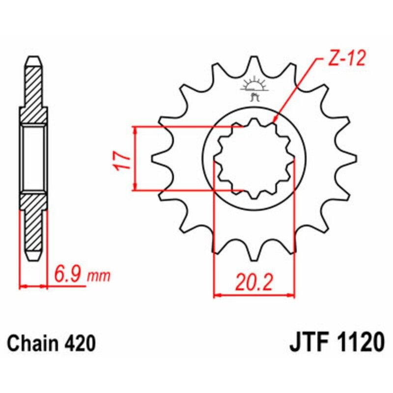 Piñon JT SPROCKETS acero estándar 1120 - 420 - Motor Minarelli AM6 - motoscamaralweb.com
