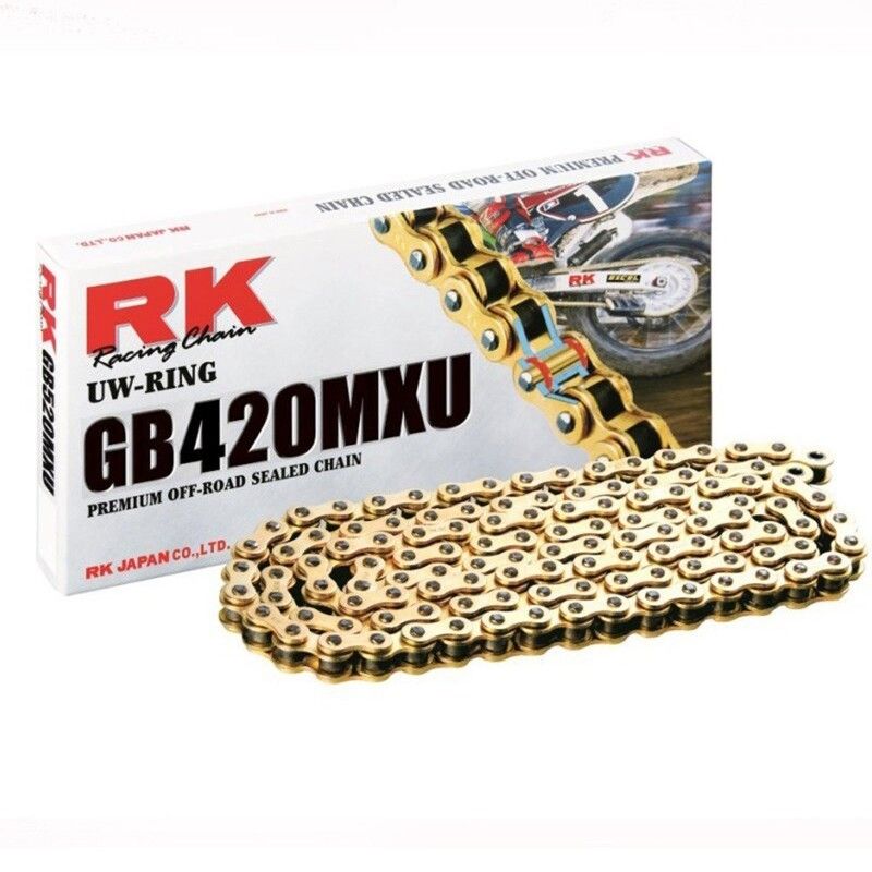 Cadena RK GB420MXU con 112 eslabones oro - motoscamaralweb.com