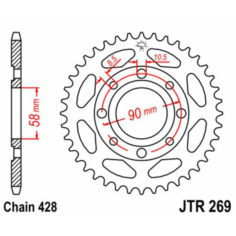 Corona JT SPROCKETS acero estándar 269 - Paso 428 - motoscamaralweb.com