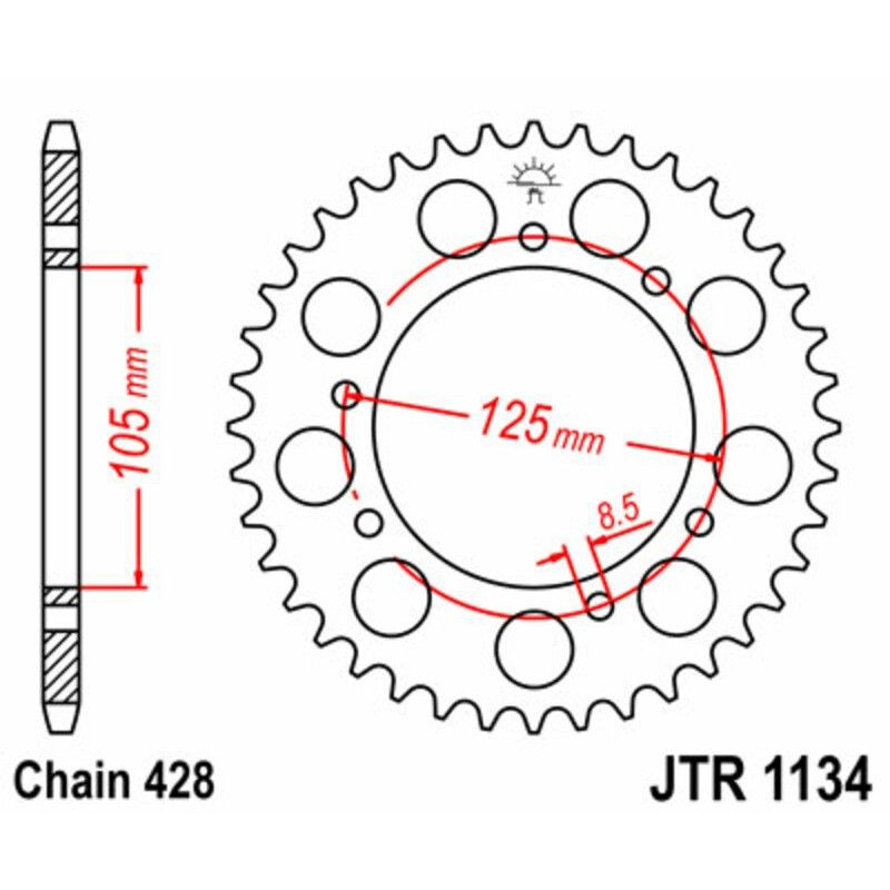 Corona JT SPROCKETS acero estándar 1134 - Paso 428 - motoscamaralweb.com