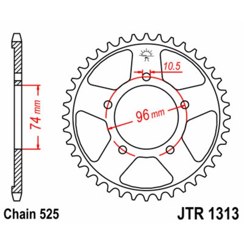 Corona JT SPROCKETS acero estándar 1313 - Paso 525 - motoscamaralweb.com