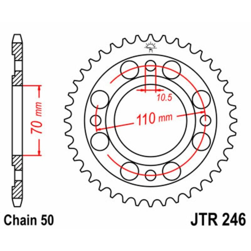 Corona JT 246 de acero con 36 dientes - motoscamaralweb.com