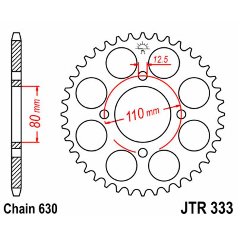 Corona JT SPROCKETS acero estándar 333 - Paso 630 - motoscamaralweb.com