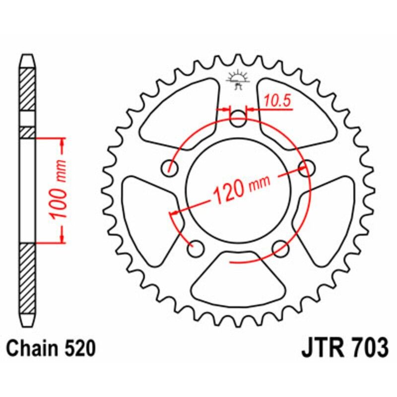 Corona JT SPROCKETS acero estándar 703 - Paso 520 - motoscamaralweb.com