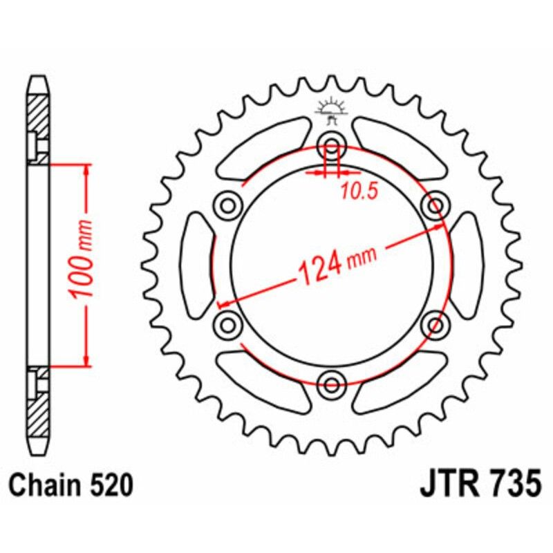 Corona JT SPROCKETS acero estándar 735 - Paso 520 - motoscamaralweb.com