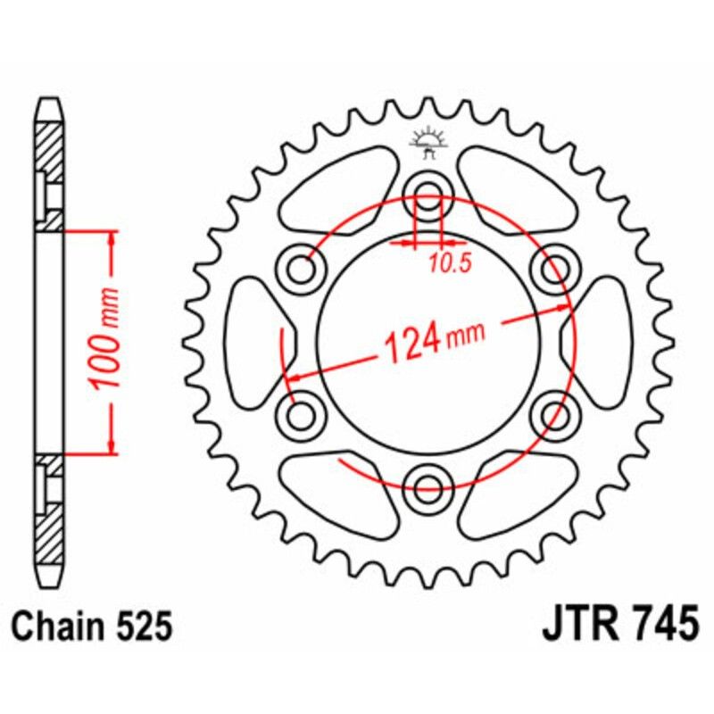 Corona JT SPROCKETS acero estándar 745 - Paso 525 - motoscamaralweb.com