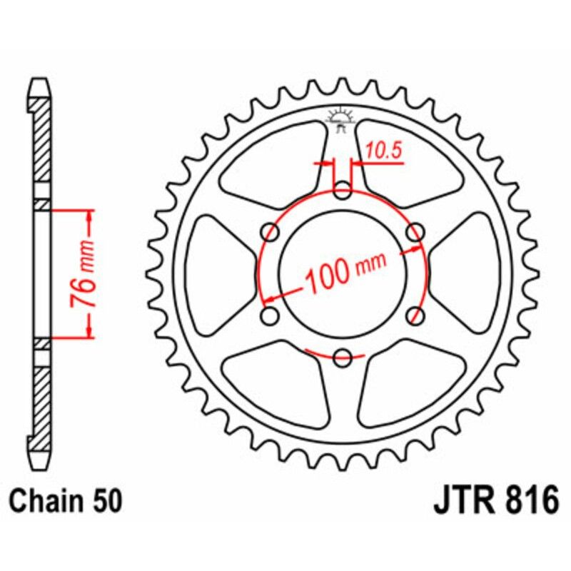 Corona JT SPROCKETS acero estándar 816 - Paso 530 - motoscamaralweb.com