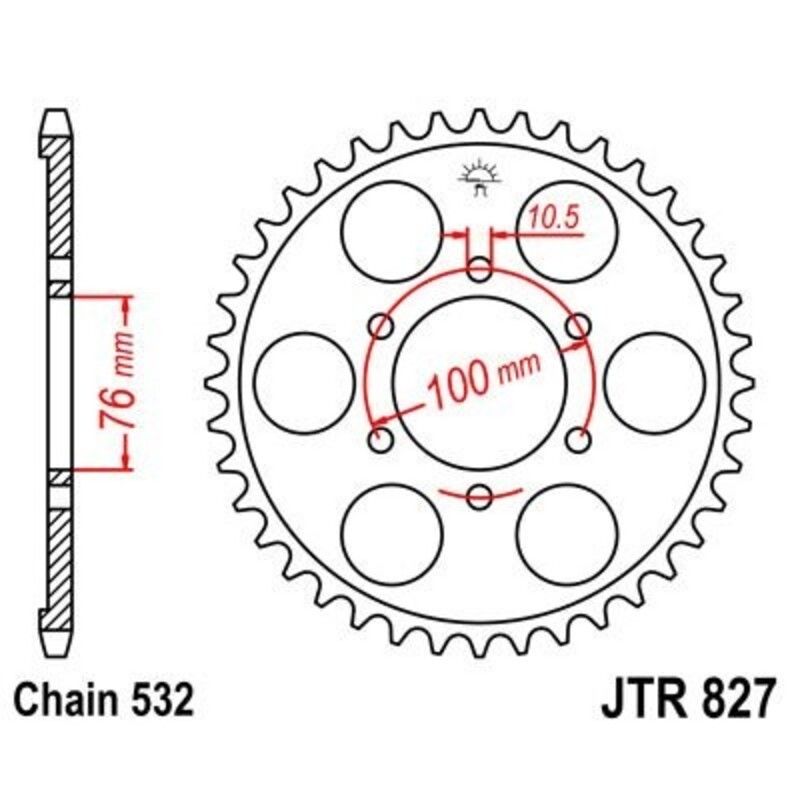 Corona JT SPROCKETS acero estándar 827 - Paso 532 - motoscamaralweb.com