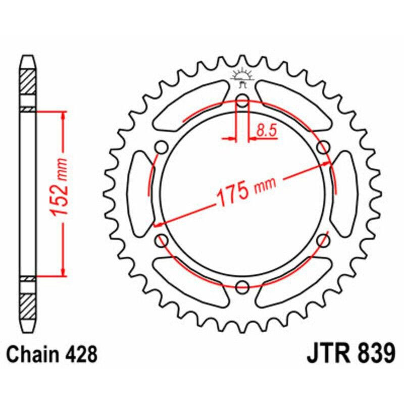 Corona JT SPROCKETS acero estándar 839 - Paso 428 - motoscamaralweb.com