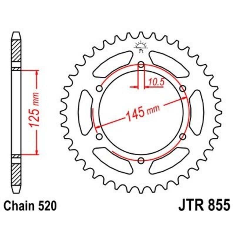 Corona JT 855 de zinc negro con 45 dientes - motoscamaralweb.com