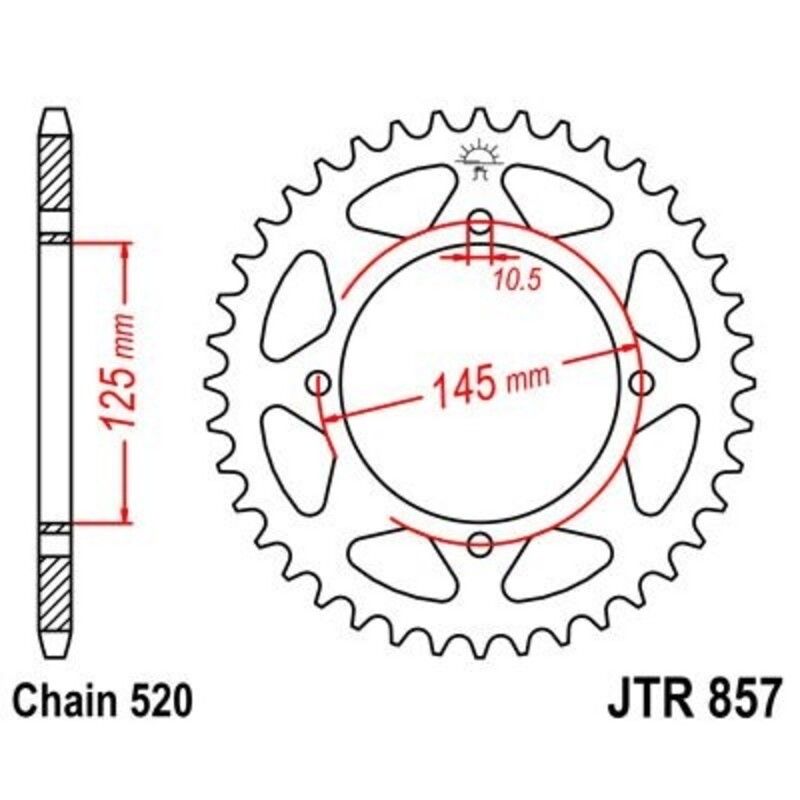 Corona JT 857 de zinc negro con 45 dientes - motoscamaralweb.com